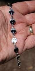 Vintage Sterling Silver 925 Celestial Bracelet Stars Moon Black Enamel