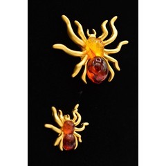 Vintage Spider Pin Lapel Tac Set Brushed Gold Tortoise Halloween NOS 1980s BinA7