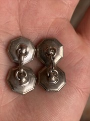 Iridescent MOP Mother of Pearl Octagonal Silver Tone Antique Edwardian CuffLinks