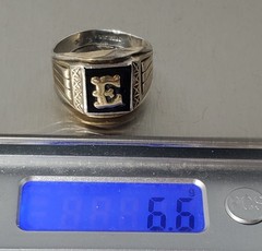 Antique Edwardian Sterling Silver & 10K *E* Initial Signet Ring Lot Sz~ 11.75