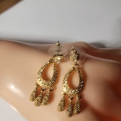 Antique 80th Roman gold white stones small chandelier stud earrings