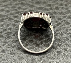 Vintage Art Deco Era Bohemian Garnet Marcasite Sterling Silver Ring Size 5.5