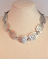Vtg Brutalist SouthWest Style Adjustable Necklace w Cut-out Engraved Oval Panels