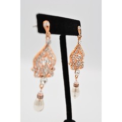 Crystal Dangle Earrings Rose Gold Rhinestone White Pearl Sparkling BinAK