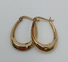 VTG 925 Oval Hoop Earrings 1in Drop Gold Vermeil on Sterling Silver 2.5g Estate