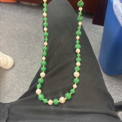 Jade Necklace Green Beads And White Pearls