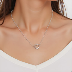 14K Solid Gold Cute Heart Natural Diamond Pendant Necklace, 16 Inch Length
