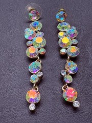 Vintage AB Rhinestone Long Dangle Earrings