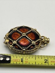 Burgundy Enameled Pocket Watch Style Vintage Fragrance Locket Pendant