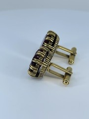 Red Glass cufflinks Faceted round prong set open gold tone 1-1/8″