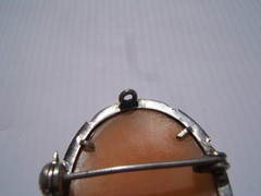VINTAGE 800 SILVER & MARCASITE SHELL CAMEO PIN PENDANT