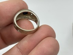 Vintage 14k White Gold Blue Sapphire & Diamond Gypsy Ring