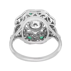 Art Deco Style Lab Created Diamond & Emerald Anniversary 14k White Gold FN Ring