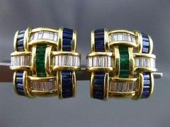 ESTATE 5.30CT DIAMOND AAA MULTI GEM 14KT YELLOW GOLD SQUARE INTERTWINED EARRINGS