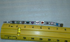 11 Semi-Precious Stones on Silvertone Link Bracelet Costume Jewel 7.75″ long