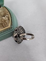 Western Germany Large Topaz Glass Rhinestone Ring Art Nouveau Silver-toned Adj.