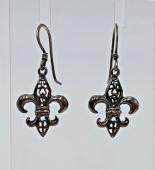 VTG 925 Fleur De Lis Dangle Earrings 1.5in Drop Sterling Silver 2g Estate