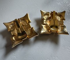 Vintage Gold-Tone Black Enamel Faux Pearl and Rhinestone Clip-On Earrings