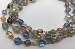 Vintage PASTEL PINK, BLUE, GREEN LUCITE FACETED BEAD NECKLACE Frosty 42″ Long