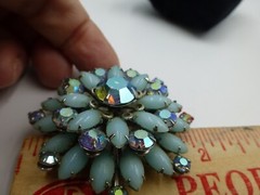 Beautiful Vintage Pin Brooch, 2 Inches, Round, Shades of Blue, AB Accents