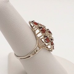 Sterling Silver Natural Marquise Garnet Navette Ring Lattice Clear Stones sz7