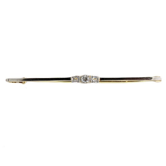 1900s Old European Rose Cut Diamond Platinum Top 14k Gold Hinged Catch Bar Pin