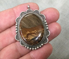 Vintage Deschutes Oregon Picture Jasper Cabochon And Silver Pendant