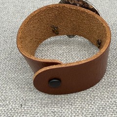 Cuff Bracelet Wide Brown Leather Southwestern Horseshoe Blue Stone