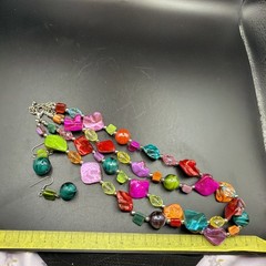 Bright Acrylic Art Glass Bead Layered Necklace Set Matching Dangle Earrings VTG