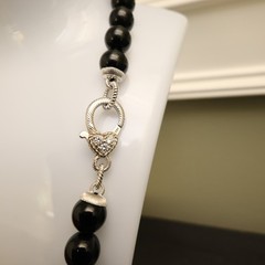 Judith Ripka necklace black onyx sterling silver 925 clasp DMQ signed 20 in