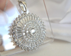 Vintage Style Sterling Silver 925 Baguette Starburst CZ Large Pendant Necklace
