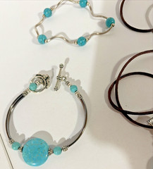 3 Piece Turquoise Jewelry Lot-Vintage 2 Bracelets And 1 Adjustable Necklace