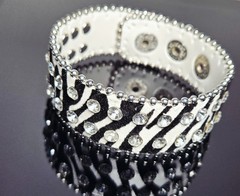 Zebra Print Rhinestone Wrap Bracelets Snap Leather Crystal Cuff Bracelet 12 pcs