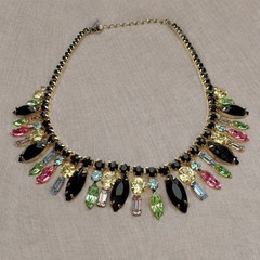 Vintage Juliana Style Rhinestone Necklace Black Multicolor D&E Look 17”
