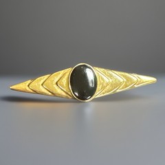 Signed Napier Black Plastic Stone Cab Gold tone Bar Pin Brooch Arrow