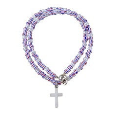Vintage Red White & Blue Patriotic Sterling Silver 925 Cross Necklace 15″