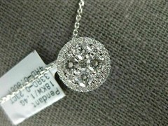 ESTATE LARGE 1.03CT DIAMOND 18KT WHITE GOLD ROUND CLUSTER HALO FLOATING PENDANT