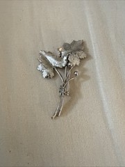 Vintage Sterling Silver Leaf Bouquet Spray Brooch Pin BB Maker Mark Signed 2.5″