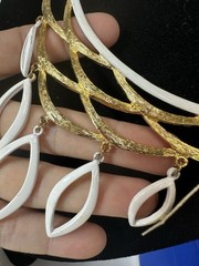 Vintage Necklace Deadstock Waterfall Bib White Enamel Pendant Roget