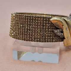 Mixed Media Amber Color Bracelet Brooch Embellished Goldtone One Of A Kind