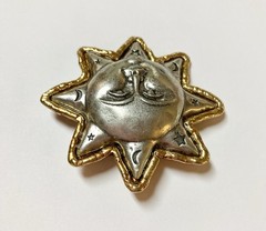 VTG Sun Face Pin Brooch~Signed JJ Jonette~Silver/Gold Tone Pewter~Free Shipping!