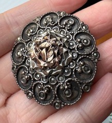 Vintage Brooch Rose Tone Flower Marcasite Pin 800 Silver 1.5″ Made in Greece