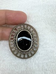 Vintage 925 Sterling Silver Ornade Style Black Onyx Marcasite Pin Brooch #110