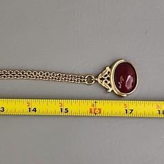 Vintage Liz Claiborne Necklace Faux Watch Fob Pendant Red Gold Tone 31″