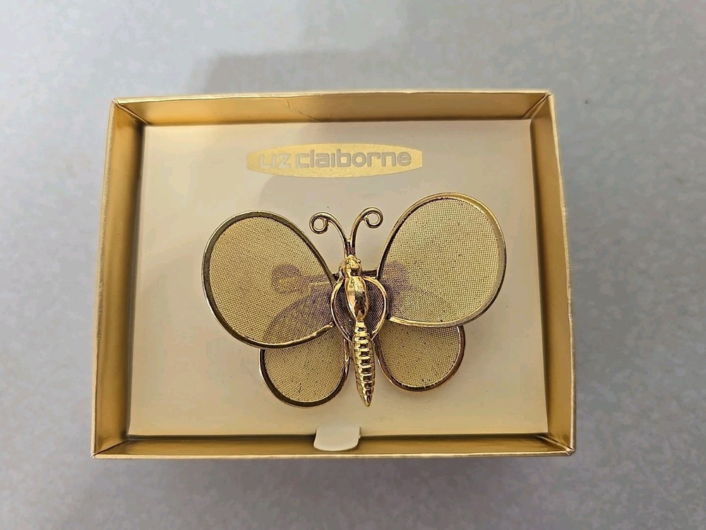 Vintage gold tone metal mesh butterfly brooch Liz Claiborne