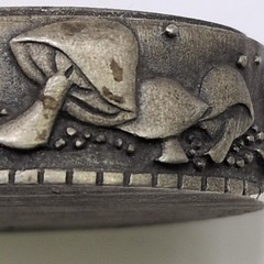 Vtg JJ Jonette Pewter Mushroom Trinket Box Brooch Pin Matching Earrings Signed