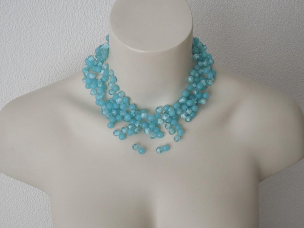 Vintage Necklace Glass Beads Blue 1950S 120.9 G / Approx. 39 Cm