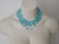 Vintage Necklace Glass Beads Blue 1950S 120.9 G / Approx. 39 Cm