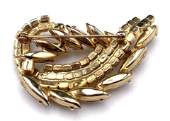 VTG 2.25” Abstract Pin / Brooch W/ Amber / Topaz Navette Stones and Rhinestones