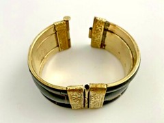 Ebony Horn Bracelet w/Bone Inlay and Repousse Silver and Pin Closure